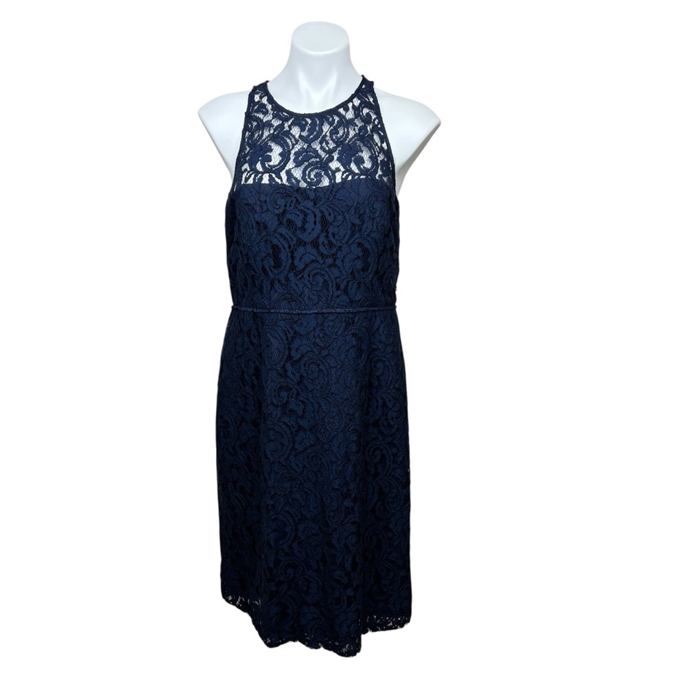 J. CREW Pamela Leavers Lace sleeveless feminine Sheath Dress 14 Navy Blue - Picture 4 of 11